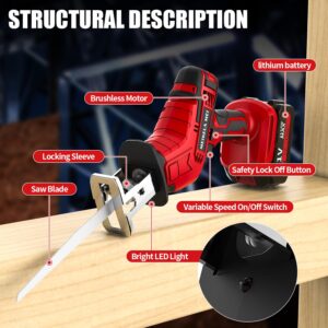 Sawzall Cordless With Battery， Reciprocating Saw With 9 Saw Blades For Wood & Metal, Trees, Pvc Cutting, And Fast Charger/Efficient Cutting 45 Min