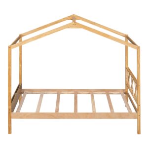 Harper & Bright Designs Twin Size House Bed for Kids, Twin Bed Frame with Headboard and Storage Space, Wooden Twin Bed for Girls, Boys,No Box Spring Needed,Natural