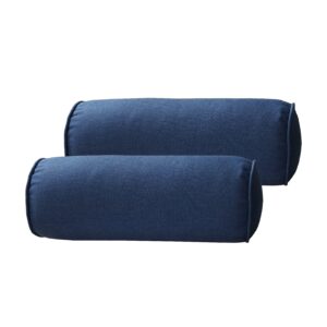 cozplen indoor/outdoor bolster pillows, 16x6 inches solid round lumbar cylinder throw pillows for outdoor furnitures, set of 2, navy blue