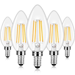 e12 led candelabra bulbs 40 watt equivalent, 4w vintage candle light bulbs, 470lm warm white 2700k edison bulbs for ceiling fan, filament clear glass type b lamp bulbs for chandelier (5 packs)