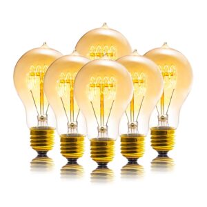 sevici edison bulbs, a19 bulbs 6 pack, dimmable 120v 40w vintage amber glass, 240 lumens e26 base, retro styleincandescent bulbs, 2200k warm yellow light, for home office desk lamp stand