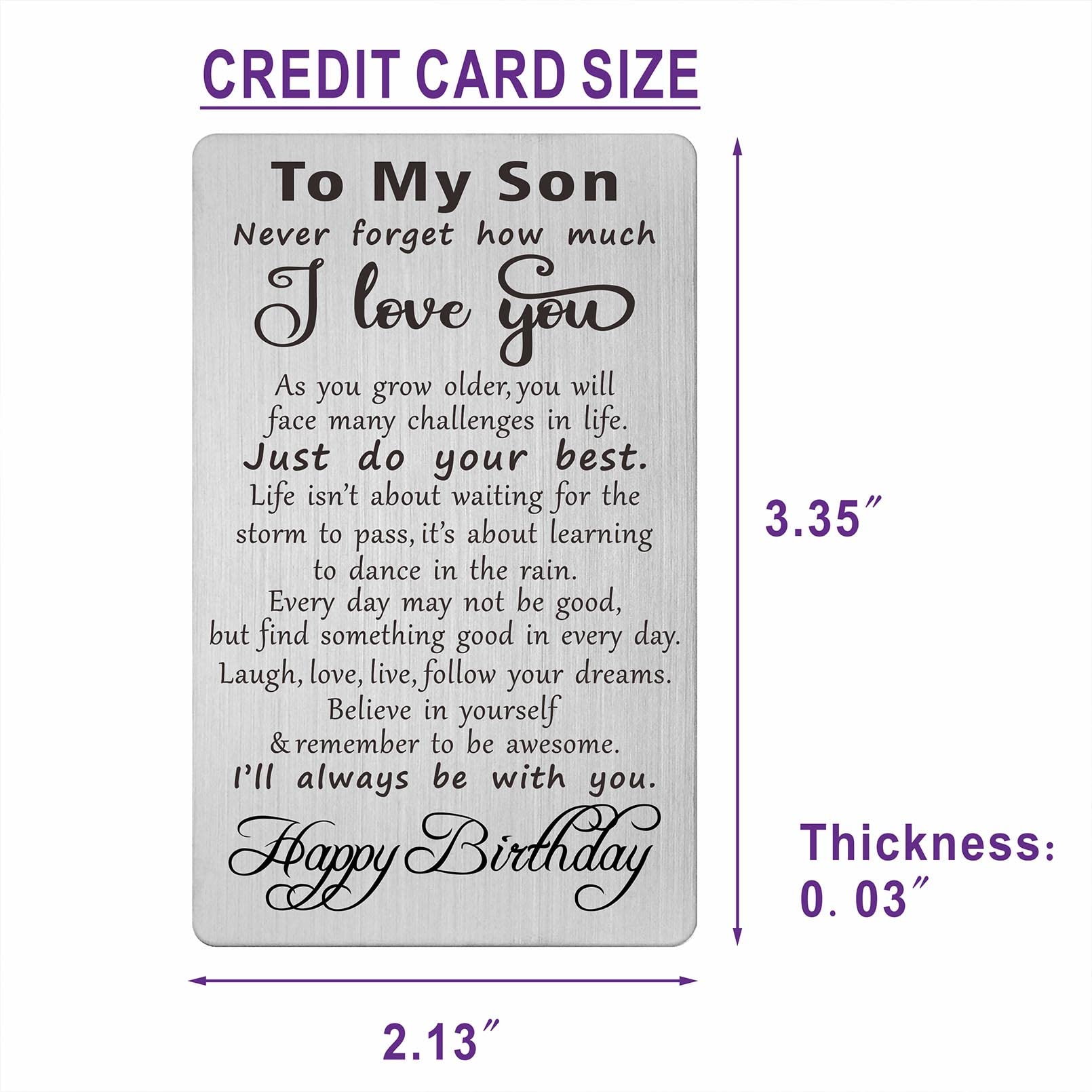 Son Birthday Gifts, Engraved Metal Card for Son Birthday, Happy Birthday Gifts for Son Unique