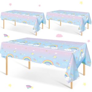 unittype 3 pcs rainbow table cloths for parties rainbow tablecloth waterproof table cover rainbow clouds birthday tablecloth for baby shower rainbow party decorations, 108 x 54 inch(macaron color)