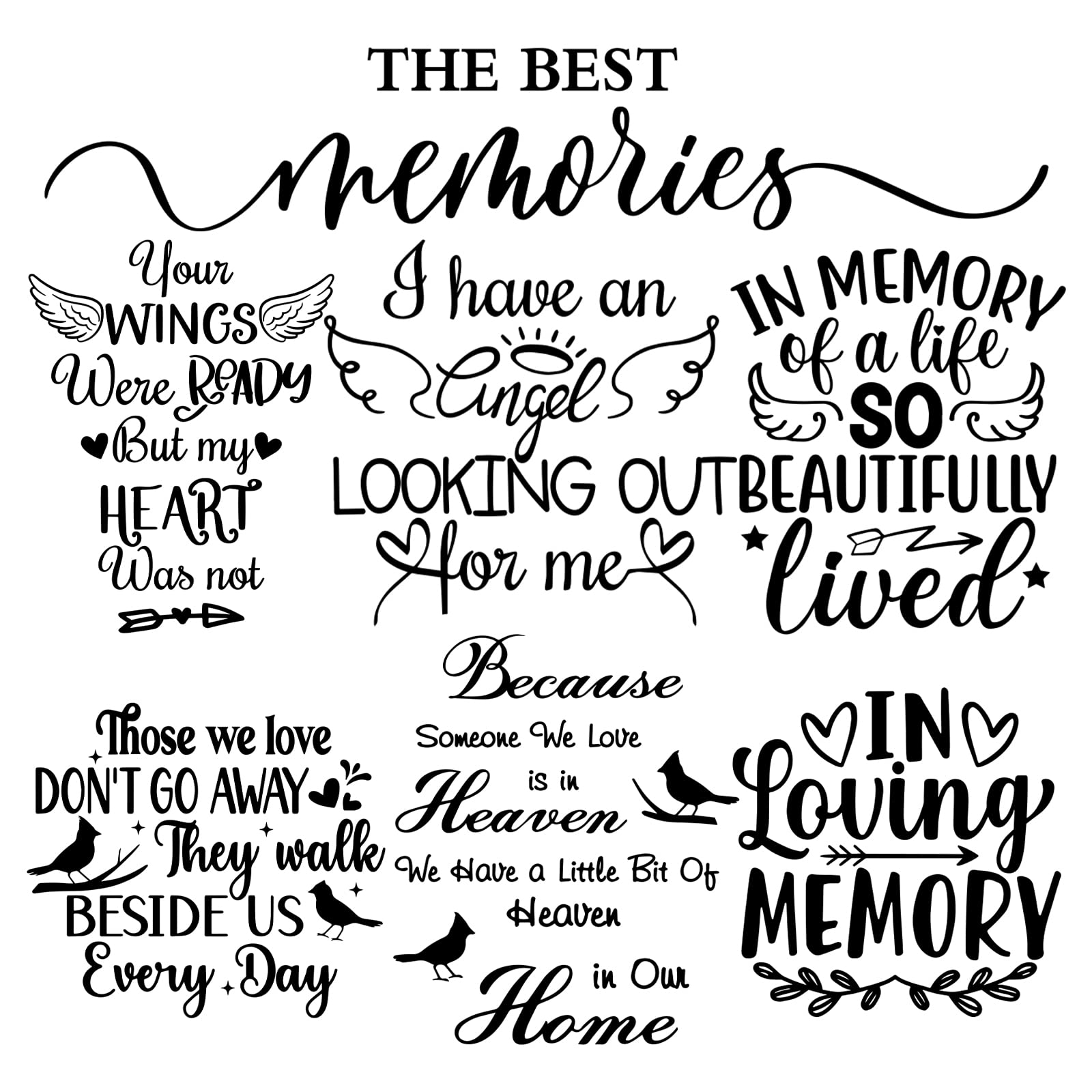 7 Pcs Vinyl Wall Quotes Stickers Memorial Wall Decals Peel and Stick Saying Sticker Because Someone We Love is in Heaven Wall Decal for Losing Home Living Room Decor