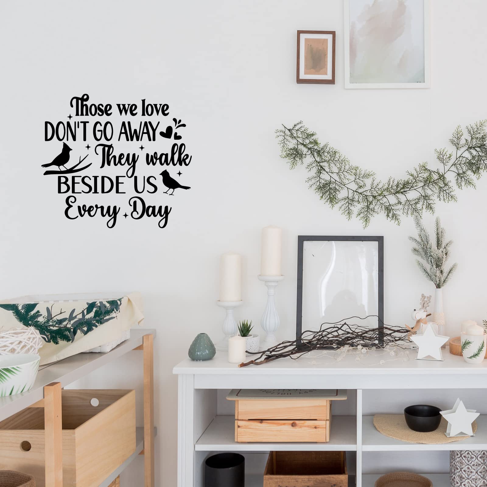 7 Pcs Vinyl Wall Quotes Stickers Memorial Wall Decals Peel and Stick Saying Sticker Because Someone We Love is in Heaven Wall Decal for Losing Home Living Room Decor