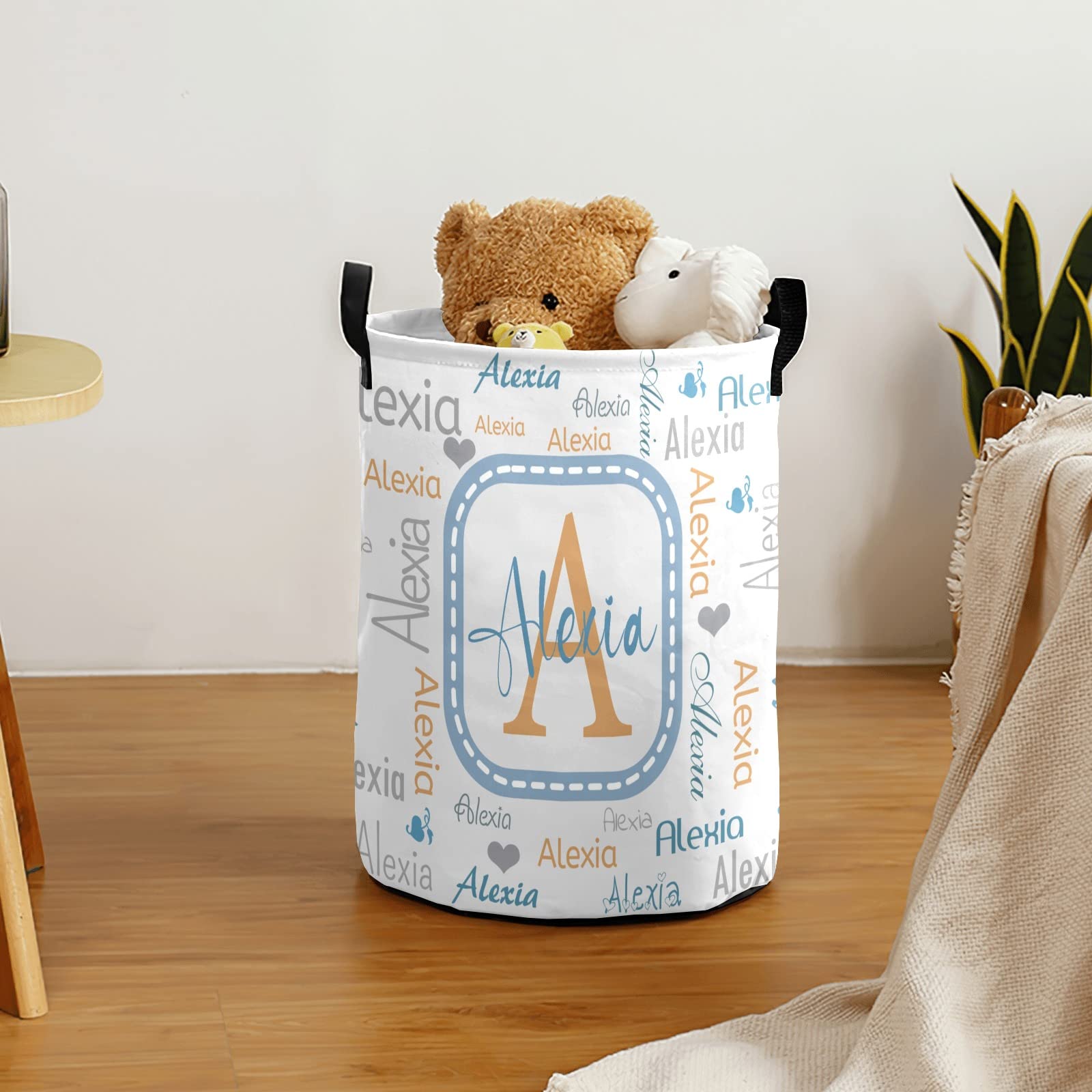 Custom Name Laundry Basket for Livingroom Personalized Clothes Storage with Name for Family Customized Dirty Clothes Hamper with Text for Bedroom