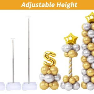 RUBFAC Balloon Stand Kit, 2 Sets of Adjustable Height (Max 6.6ft) Balloon Column Kit for Floor with Telescopic Pillar for Baby Shower Birthday Party Graduation Wedding Valentine's Day Decorations