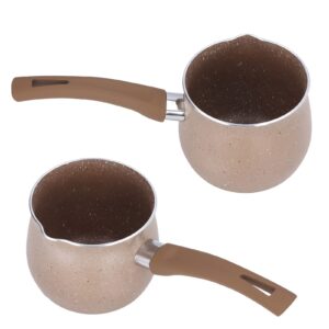 Milk Pan, 10cm Dia Nonstick Saucepan with Pour Spouts Aluminum Alloy Sauce Pan Enameled Inside Coating Small Soup Pot with Single Handle for Coffee Butter Chocolate(Brown)