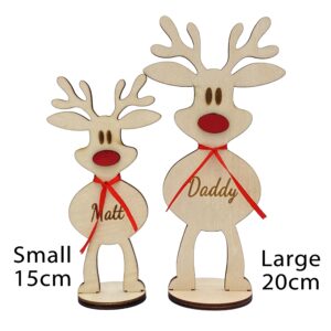 Custom Freestanding Santa’s Reindeers Place Cards For Table Setting with Names Personalized Christmas Dinner Table Decorations Party Table Number Wooden Sign (Custom Names, 15CM)