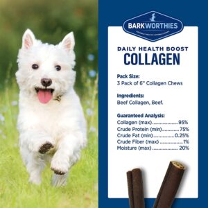 Barkworthies 95% Collagen Beef Sticks for Dogs - 2 Pack Odor Free Bully Sticks 6 inch - Grain Free, Rawhide Free, Natural Dog Chews for Puppy Teething, Dog Training, and Aggressive Chewer & E-Book