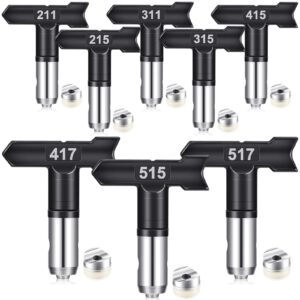 8 pieces spray tip paint sprayer tips reversible airless spray nozzles tips airless sprayer spraying machine parts for homes buildings garden decks (211, 215, 311, 315, 415, 417, 515, 517)