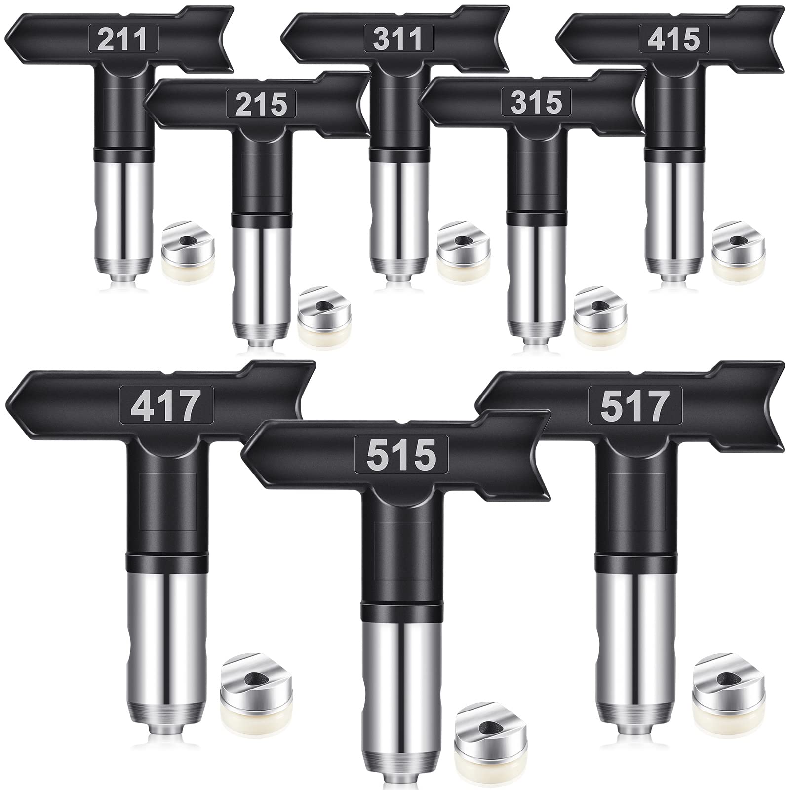 8 Pieces Spray Tip Paint Sprayer Tips Reversible Airless Spray Nozzles Tips Airless Sprayer Spraying Machine Parts for Homes Buildings Garden Decks (211, 215, 311, 315, 415, 417, 515, 517)