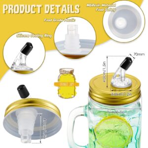 Tessco 8 Pcs Mason Jar Spouts with Flap Mason Jar with Spout Regular Mouth Size 70 mm Dispenser Leak Proof Germination Cover for Moonshine Whiskey Cocktail Liquid (Gold)