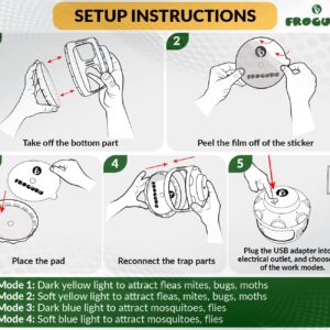 FROGURU Flea Trap with 20 Sticky Refill Discs - Easy to Use Indoor Flea Catcher Treatment with 4 LED Light Modes - Traps Insects Inside Your Home Like Fleas, Flies, Mosquitoes, Gnats, Moths, etc.