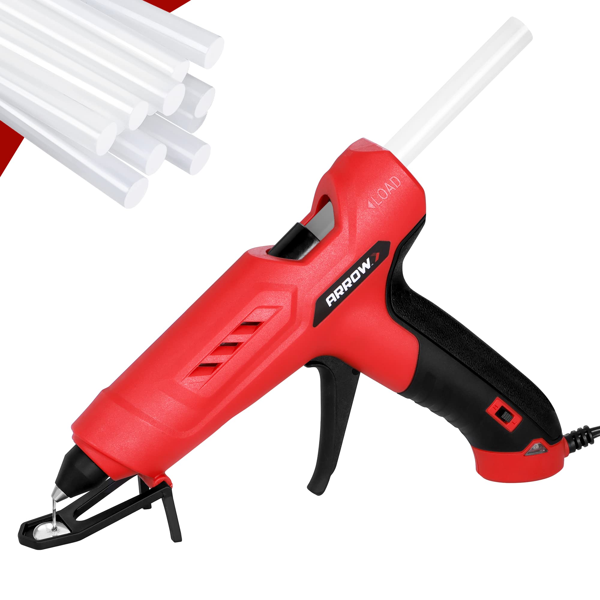 Arrow Full Size Dual Temp Glue Gun Kit with 12 Sticks - Professional, High/Low Temperature, Fast Heating, Heavy Duty with Stand for Décor, Crafts, Repairs, Construction