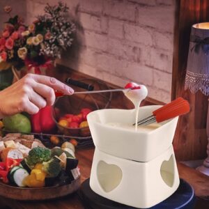 BSTKEY White Ceramic Butter Warmer Set, Heart Shaped Fondue Pot Melting Pot Set, Melt Hot Pot Bowl Set for Cheese Chocolate Butter Caramel, with 4 Forks