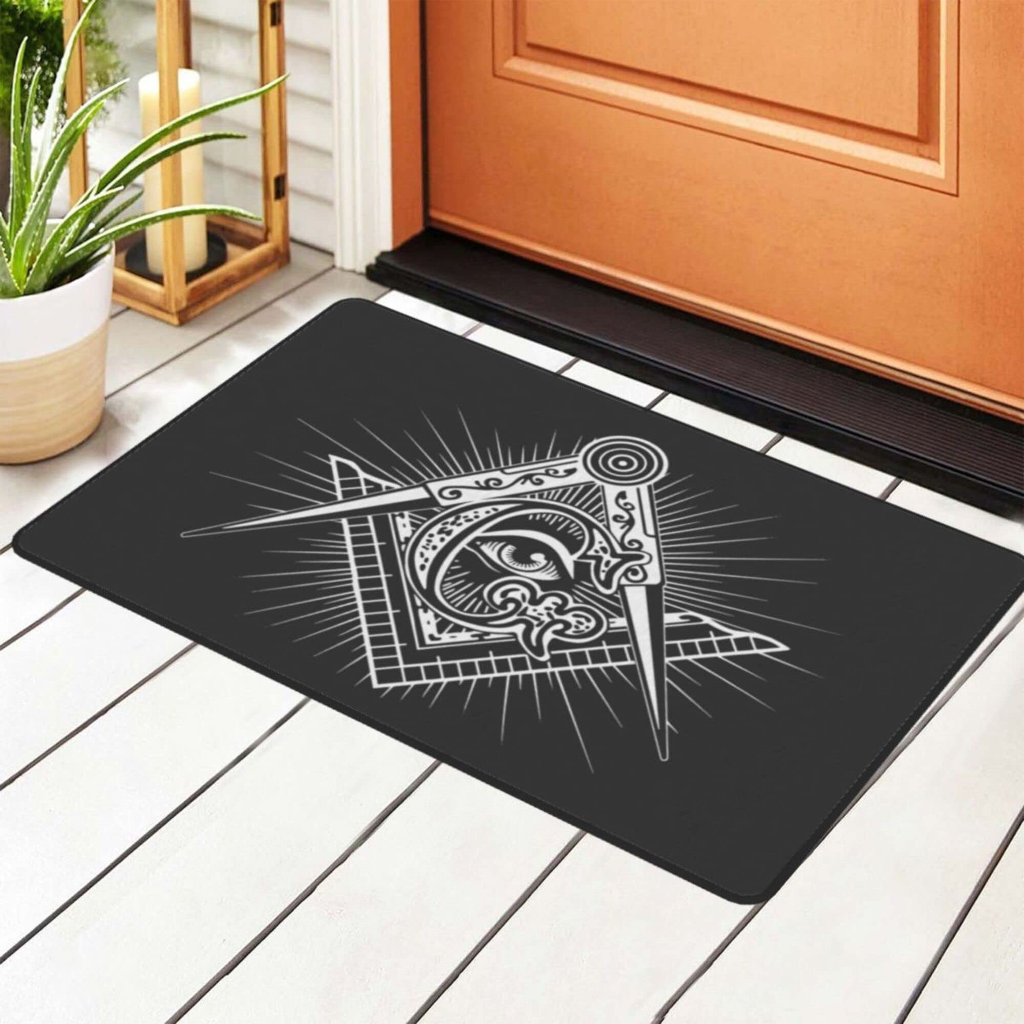 Freemason Symbol Mason Pattern Area Rugs Non-Slip Machine Washable Floor Mat, Doormat Carpet Decorations for Living Room Bedroom Bathroom Kitchen (36x24 inches,Black)