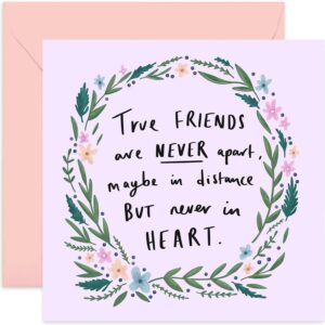 old english co. true friends never apart birthday card - cute female card for best friend | happy floral gift for ladies, bff, her | blank inside & envelope included