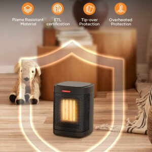 500W PTC Small Ceramic Electric Heater, Portable Electric Space Heater with One-Click, Fast Safety Heating, Overheating and Tip-Over Protection, Mini Space Heater for Indoor Use Office Bedroom