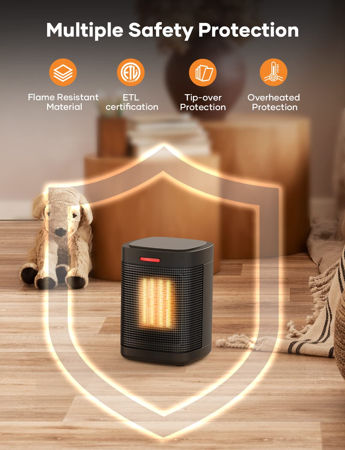 500W PTC Small Ceramic Electric Heater, Portable Electric Space Heater with One-Click, Fast Safety Heating, Overheating and Tip-Over Protection, Mini Space Heater for Indoor Use Office Bedroom