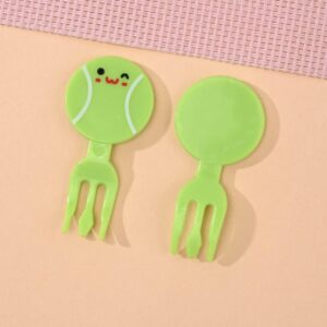 IUAQDP 24 Pieces Sports Ball Fruit Fork, Mini Cute Cartoon Food Picks for Children Bento Decor, Plastic Snack Forks for Cake Dessert Pastry Party Supply, Football Basketball Baseball Tennis Pattern