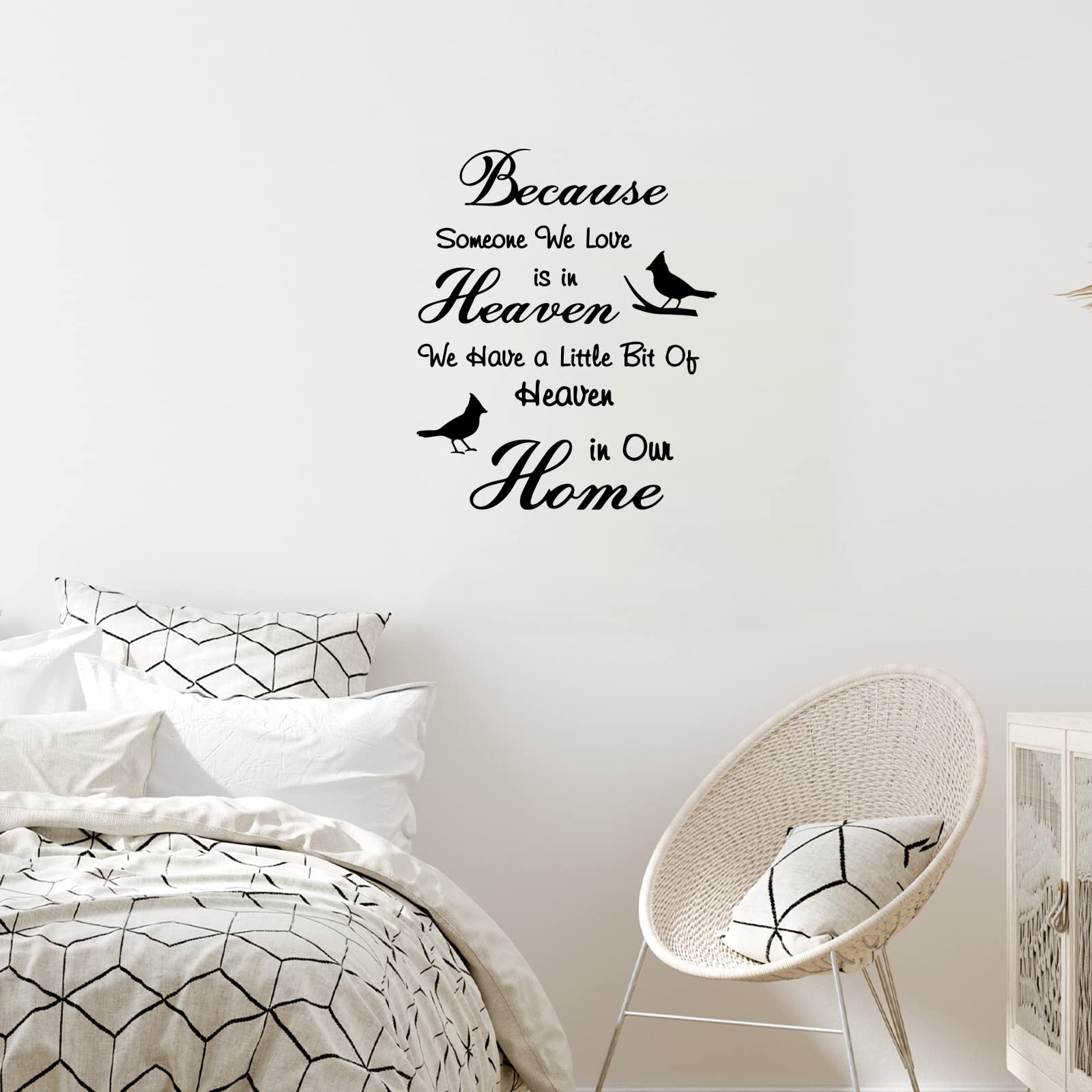 7 Pcs Vinyl Wall Quotes Stickers Memorial Wall Decals Peel and Stick Saying Sticker Because Someone We Love is in Heaven Wall Decal for Losing Home Living Room Decor