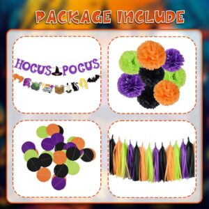 Halloween Party Decorations - Hocus Pocus Themed Trunk Or Treat Car Decorations Kit for SUV Hocus Pocus Spell Book Cat Witches Stisters Banner Orange Black Purple Green Tissue Paper Pom Pom