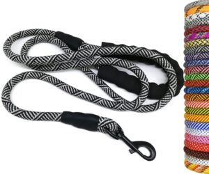 maypaw heavy duty rope dog leash, 3/4/5/7/6/8/10/12/15 ft nylon pet leash, soft padded handle thick lead leash for large medium dogs small puppy (12ft x 1/2", black)