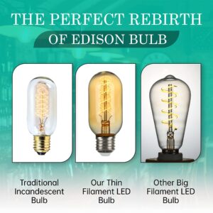 AMDTU Vintage LED Edison Bulb Super Thin Spiral Filament Non-dimmable, 25 Watt Tubular Incandescent Light Bulb Replacement Soft Warm 2200K, T45 Amber Glass Retro LED Bulb 4W, E26 Base 120V 4 Pack