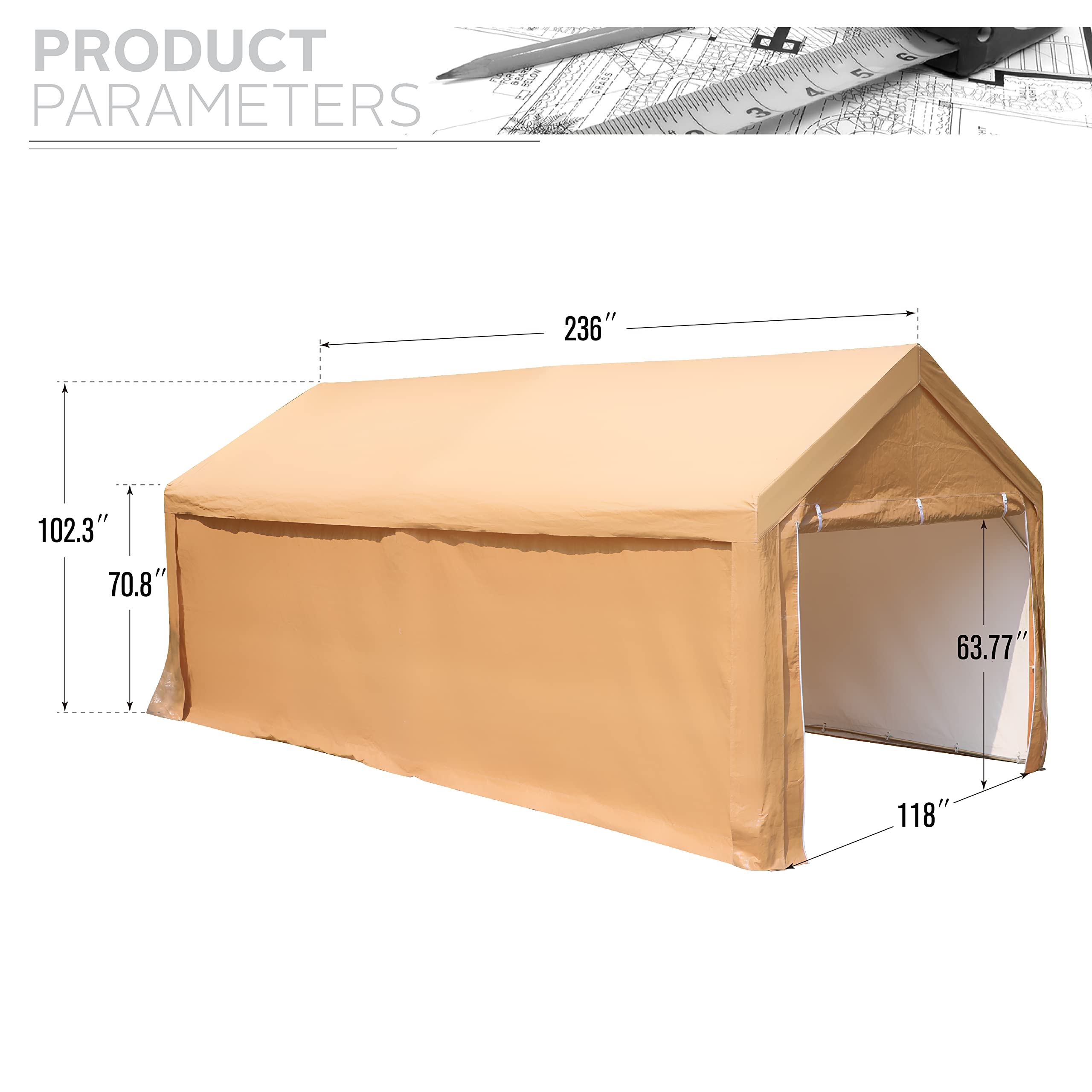 HERA'S HOUSE Carport, 10 x 20ft Heavy Duty Portable Garage for Car Boat Truck, Outdoor Car Canopy Party Tent, All Weather Gazebo