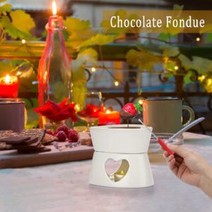 BSTKEY White Ceramic Butter Warmer Set, Heart Shaped Fondue Pot Melting Pot Set, Melt Hot Pot Bowl Set for Cheese Chocolate Butter Caramel, with 4 Forks