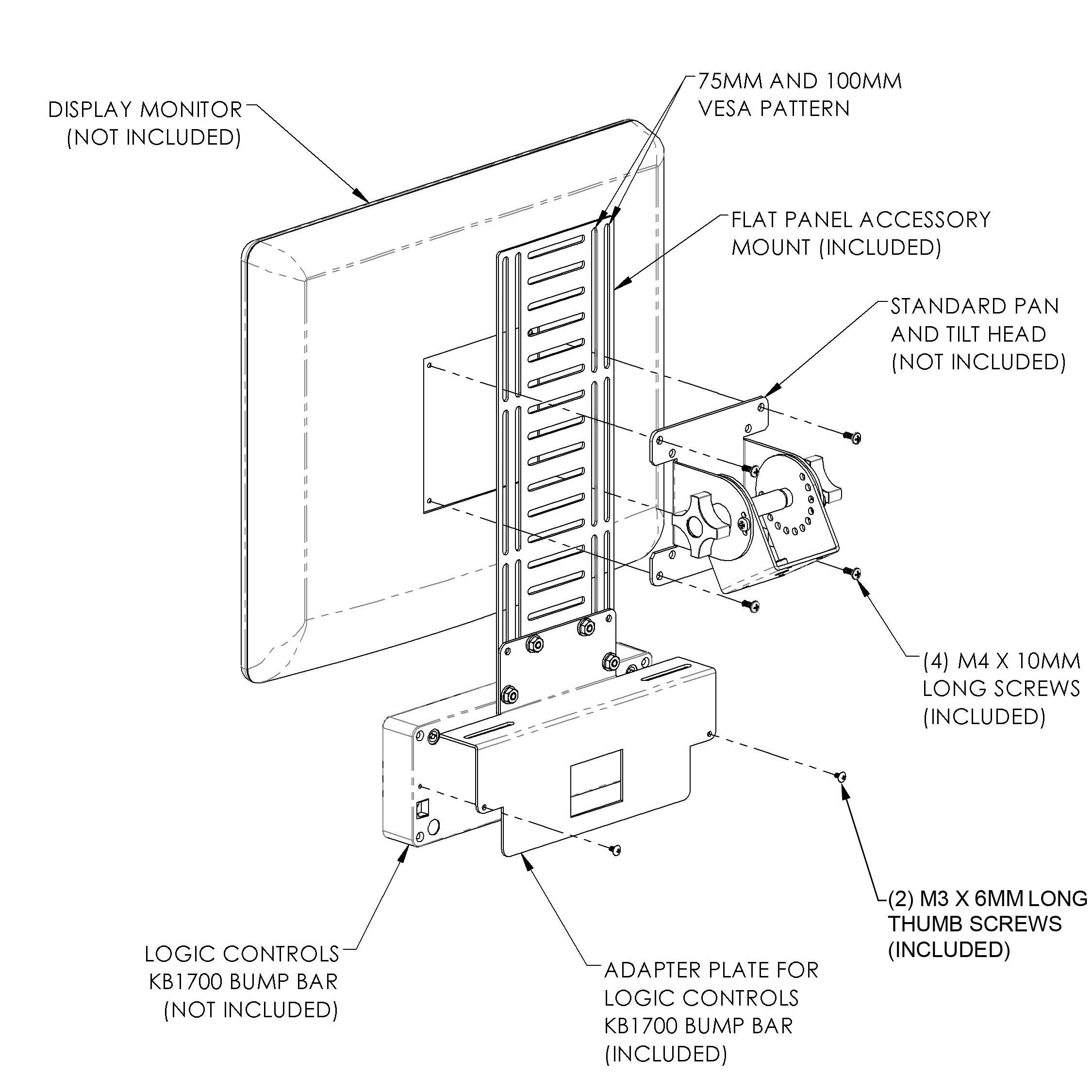 Logic Controls KB1700 Bump Bar Mount, 50/75/100mm VESA Compatible