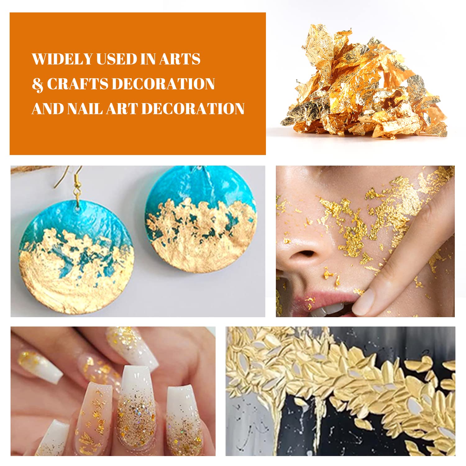 Cobakey Genuine Edible Gold Leaf Flakes - 50mg Edible Gold Flakes for Cake Decoration (Cupcake, Chocolate, Steak, Drink & Cooking), Gold Leaf with Edible Glitter & Wooden Tweezers