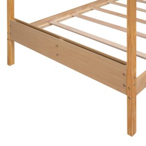 Harper & Bright Designs Twin Size House Bed for Kids, Twin Bed Frame with Headboard and Storage Space, Wooden Twin Bed for Girls, Boys,No Box Spring Needed,Natural