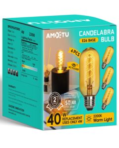 amdtu vintage led edison bulb super thin spiral filament non-dimmable, 25 watt tubular incandescent light bulb replacement soft warm 2200k, t45 amber glass retro led bulb 4w, e26 base 120v 4 pack