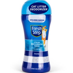 fresh step cat litter box odor eliminating powder with charcoal, unscented - cat odor eliminator for home, odor absorber cat litter & housebreaking supplies, 15 ounce