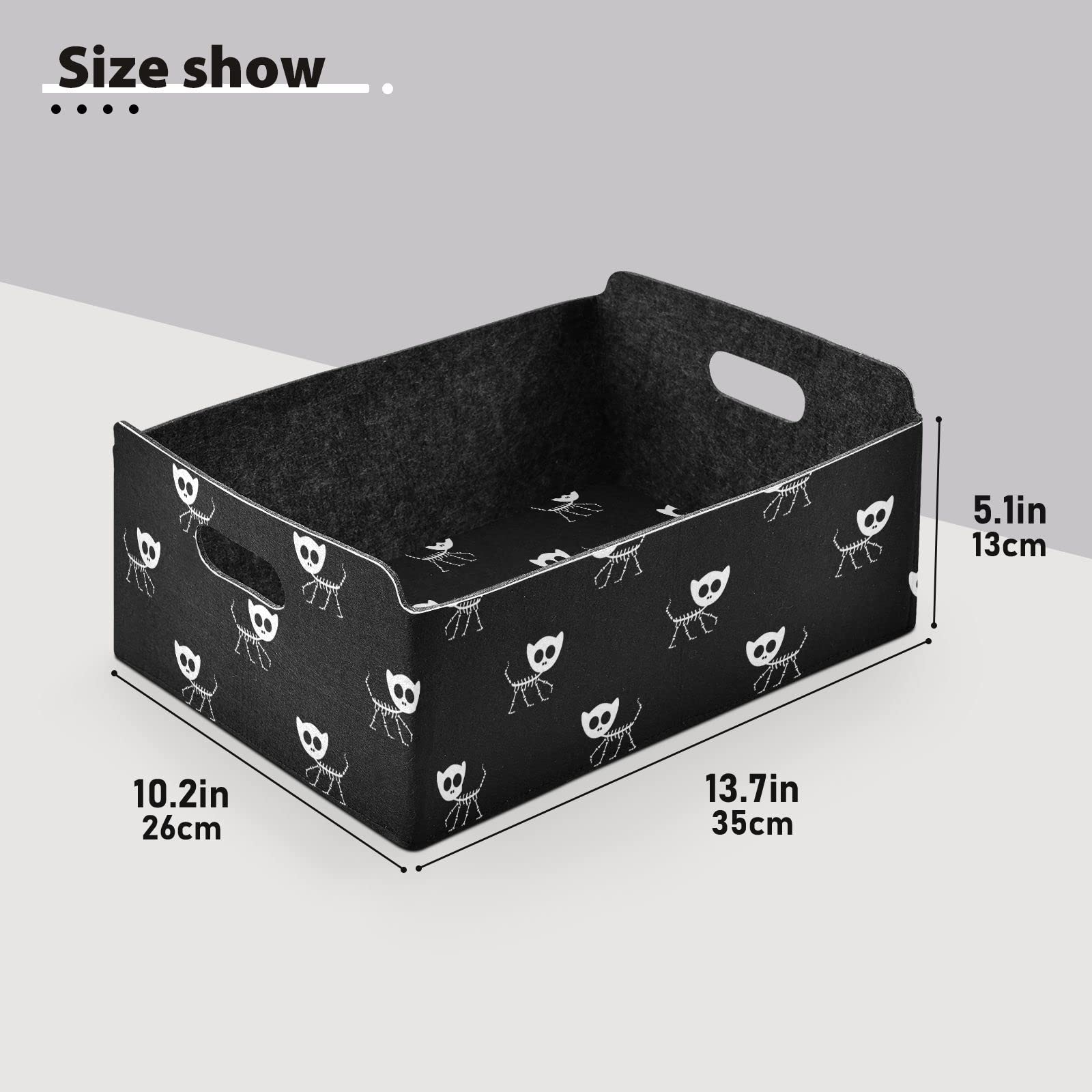 susiyo Funny Cat Skeletons Storage Bin with Handles Decorative Storage Box Foldable Basket for Organizing Closet Shelf Nursery Toy Office 13.7x5.1x10.2in