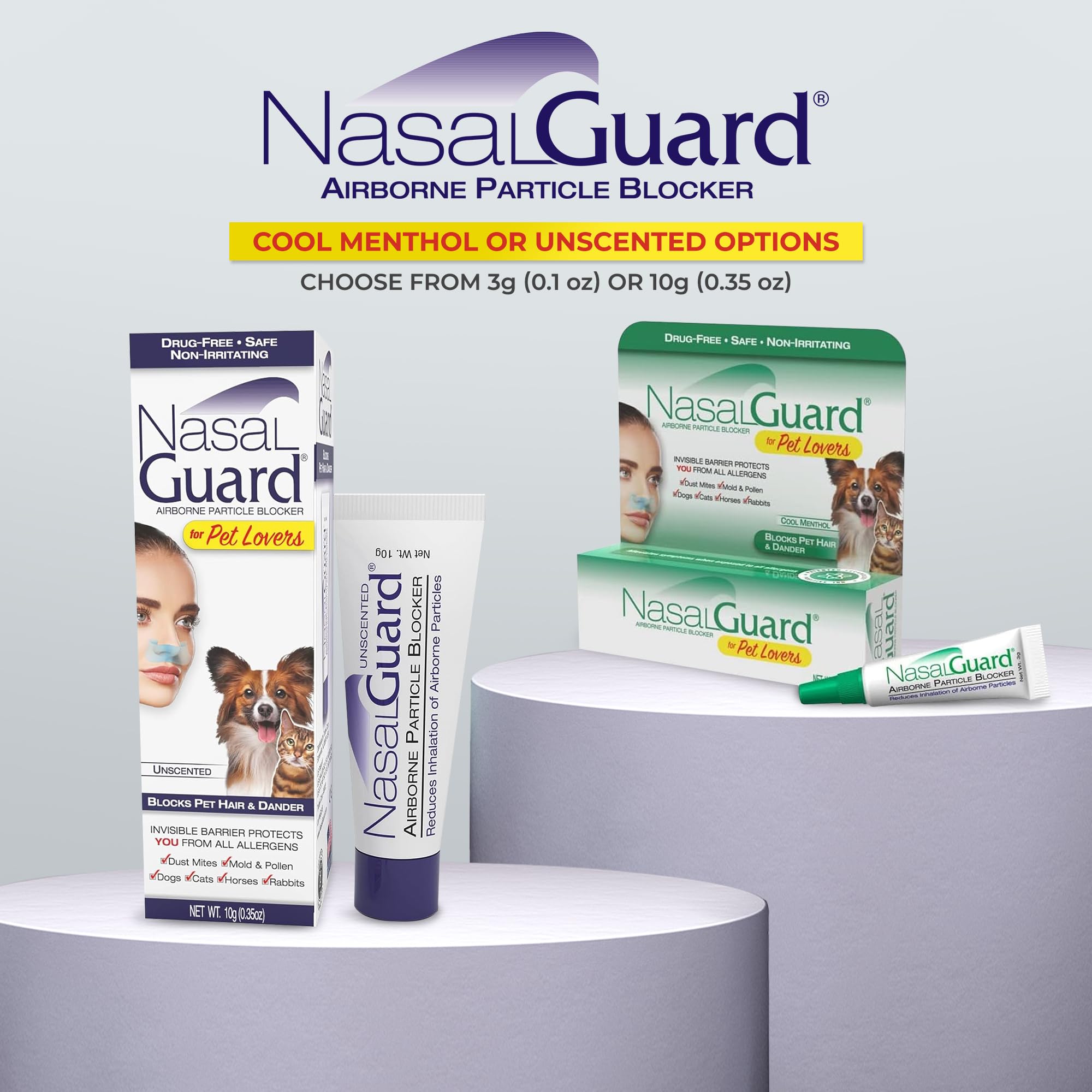 NasalGuard for Pet Lovers – Pet Hair & Dander Blocker Nasal Gel – Drug-Free, Safe for The Whole Family, Non-Irritating, Made in USA (Unscented, 3 Gram Tube)