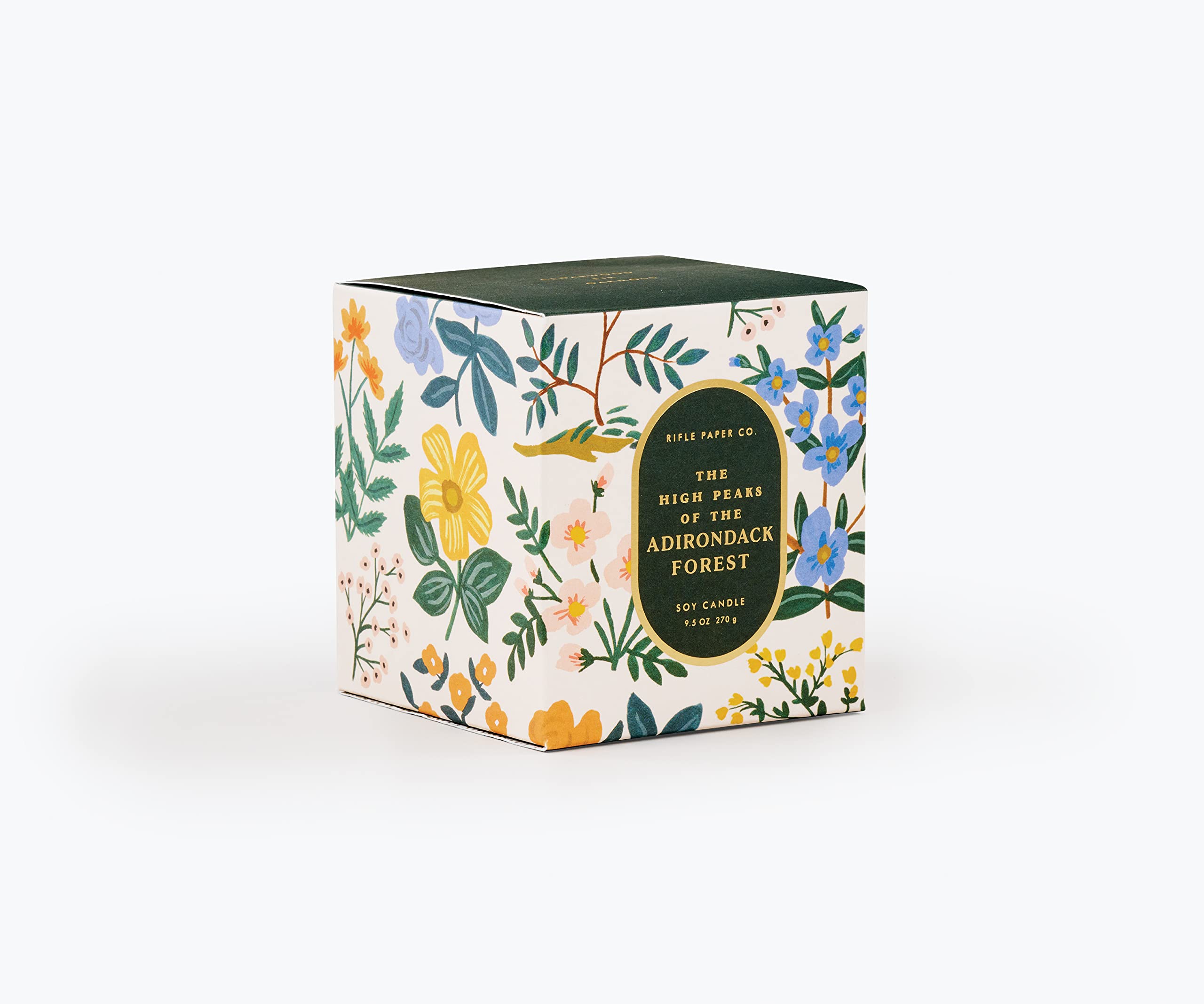 RIFLE PAPER CO. Candle | Festive Occasions and Gatherings with Decorative Box and Festive Labels On Soy Candle Base and 40+ Hour Burn Time, High Peaks of The Adirondack Forest