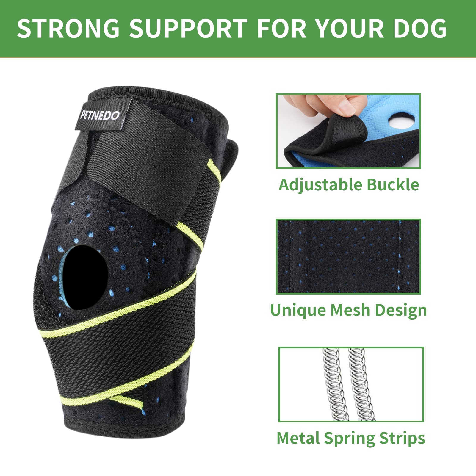 PETNEDO Dog Canine Rear Leg Hock Joint Brace, Pair of Dog Leg Double Compression Brace with Metal Spring Strips, Protects Hind Leg Wounds, Injuries and Sprains Helps Arthritis-L