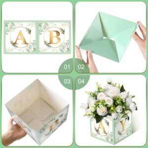 Bucherry 6 Pcs Baby Shower Party Decorations Baby Flower Boxes Centerpiece Rustic Table Display with Letters Gender Reveal Party Favor Block Holder(Green,Sage Green Leaf)