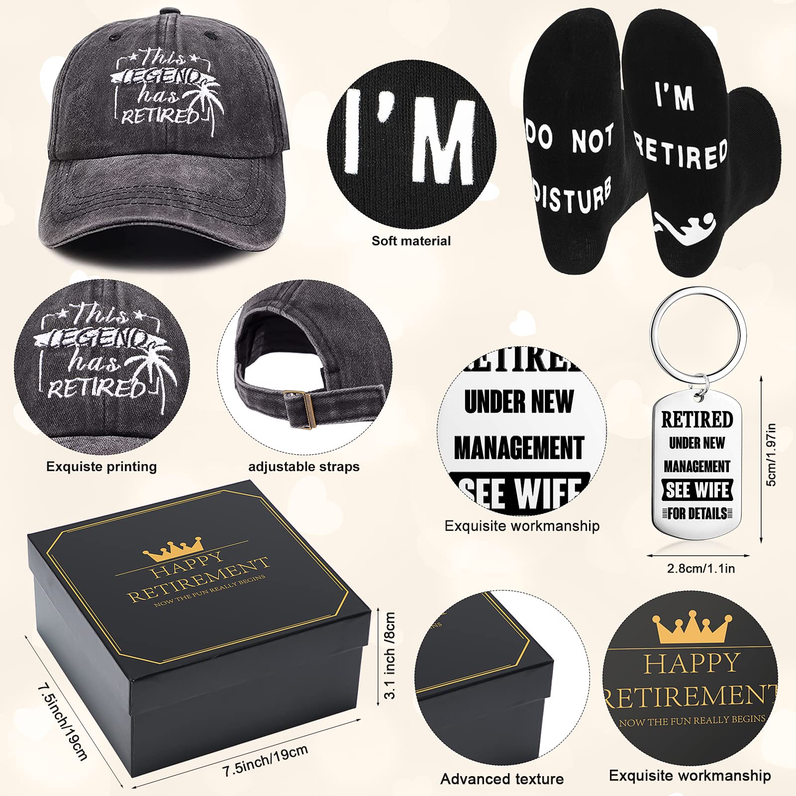 Sieral Retirement Gift Set for Men Funny Guys Retired Gifts Include Mug Baseball Cap Socks Keychain with Gift Box