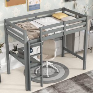 Harper & Bright Designs Twin Loft Bed, Twin Size Loft Bed with Desk Underneath,Wood Loft Bed Twin for Kids Teens Girls Boys, No Box Spring Needed,Grey