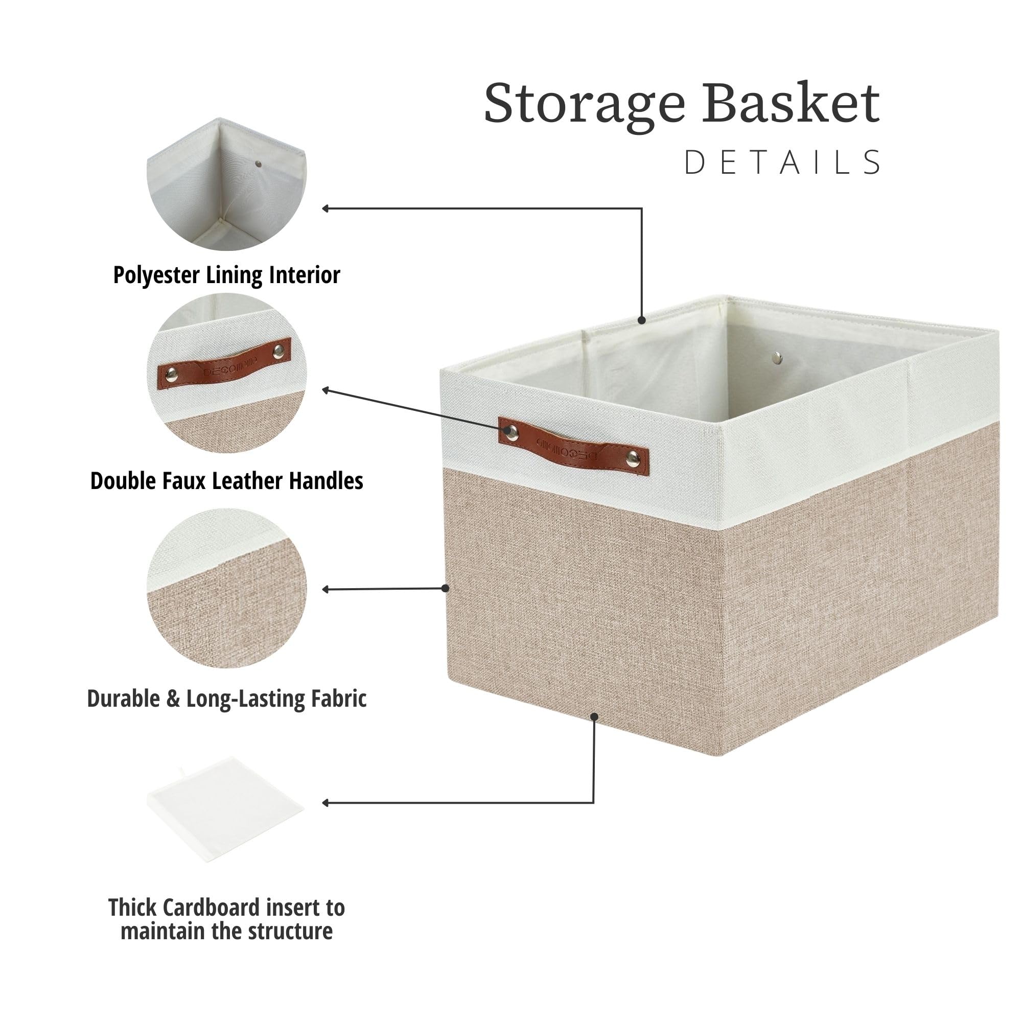 DECOMOMO Storage Baskets for Shelves 13x15x13 Closet Bins for Shelves, Baskets for Closet Organization Kallax Cubby Toy Storage (Beige and White, 3-Pack)