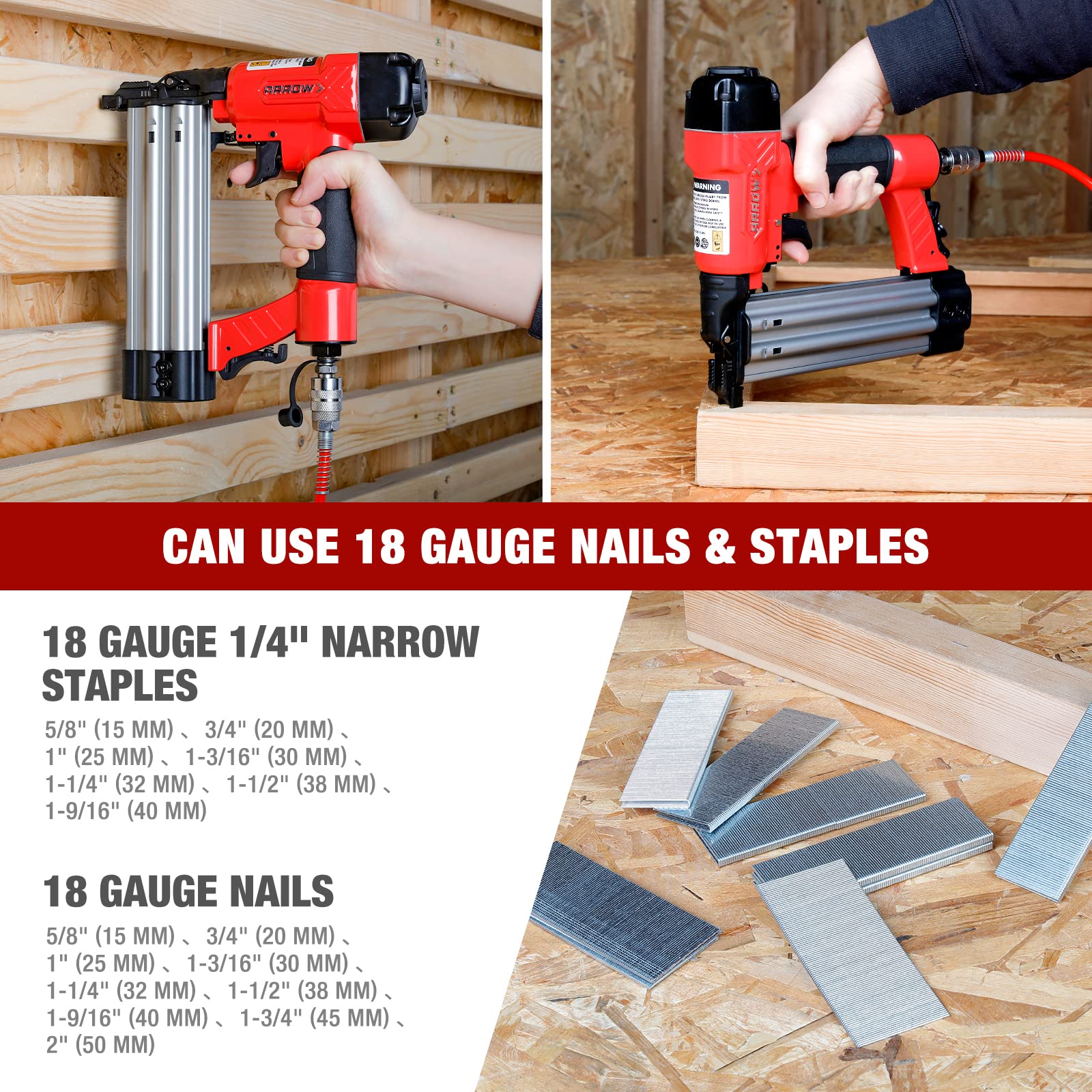 Arrow 4-in-1 Pneumatic 18 Gauge Flooring Stapler/Nailer, Oil-Free Mini 18 GA Pneumatic Flooring Staple Gun/Nail Gun with 1200 Pcs Staples/Nails, Adjustable Depth, for Upholstery, Flooring