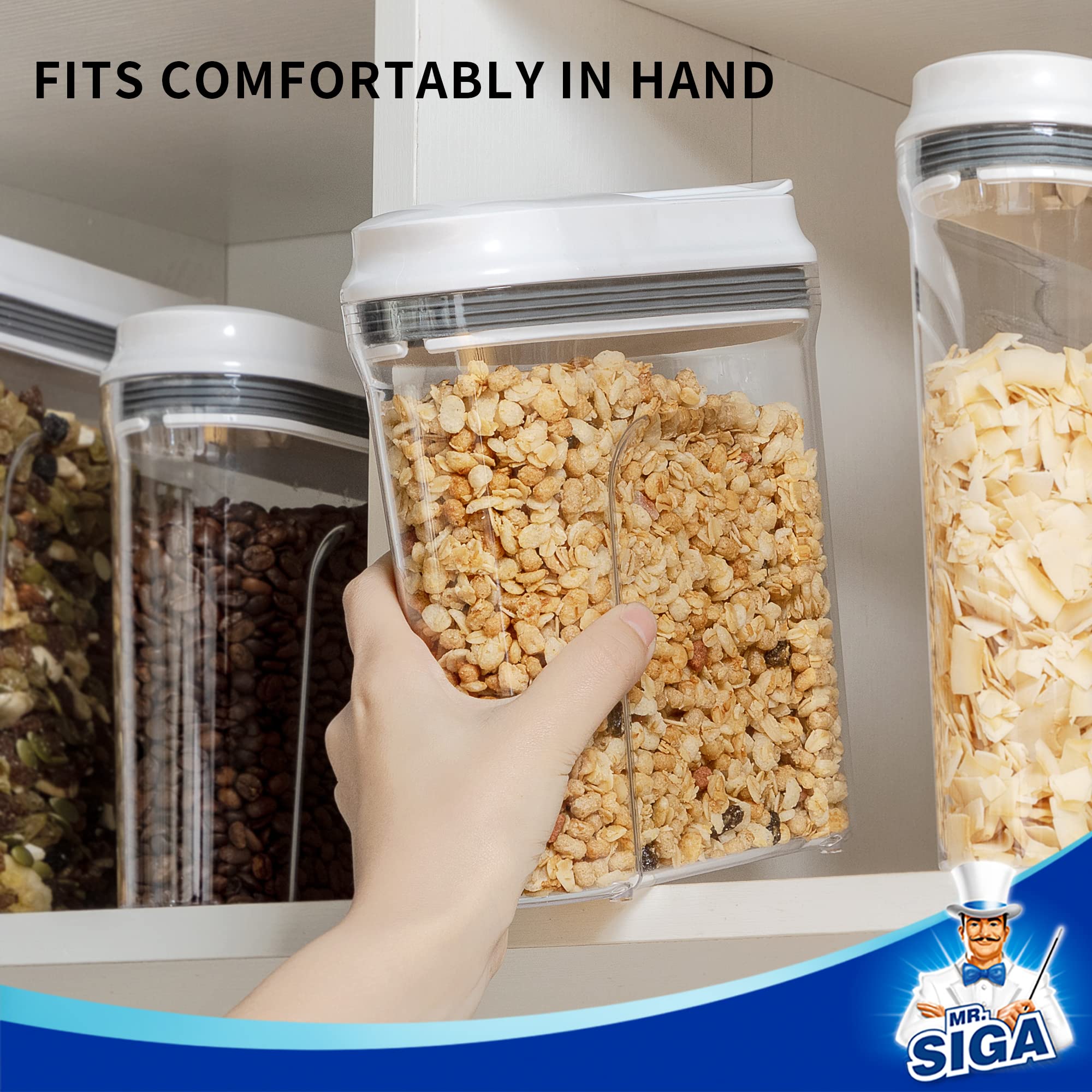 MR.SIGA 2 Pack Airtight Cereal Dispenser Set, Cereal Containers Storage Dispenser, BPA Free, 1.3 L / 1.37qt, Medium, White