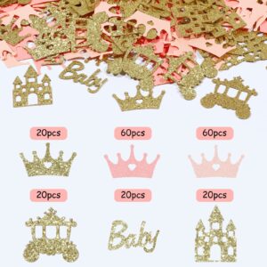 200pcs Princess Baby Shower Confetti - Pink and Gold Princess Baby Shower Decorations for Girl, Glitter Crown, Carriage, Castle Confetti, Baby Princess Table Scatter for Gender Reveal