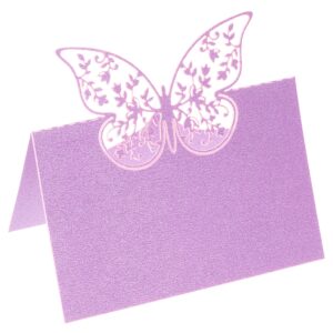 patikil table name place cards, 50pcs favor decor hollow butterfly cut design blank card for wedding party seating place cards, purple