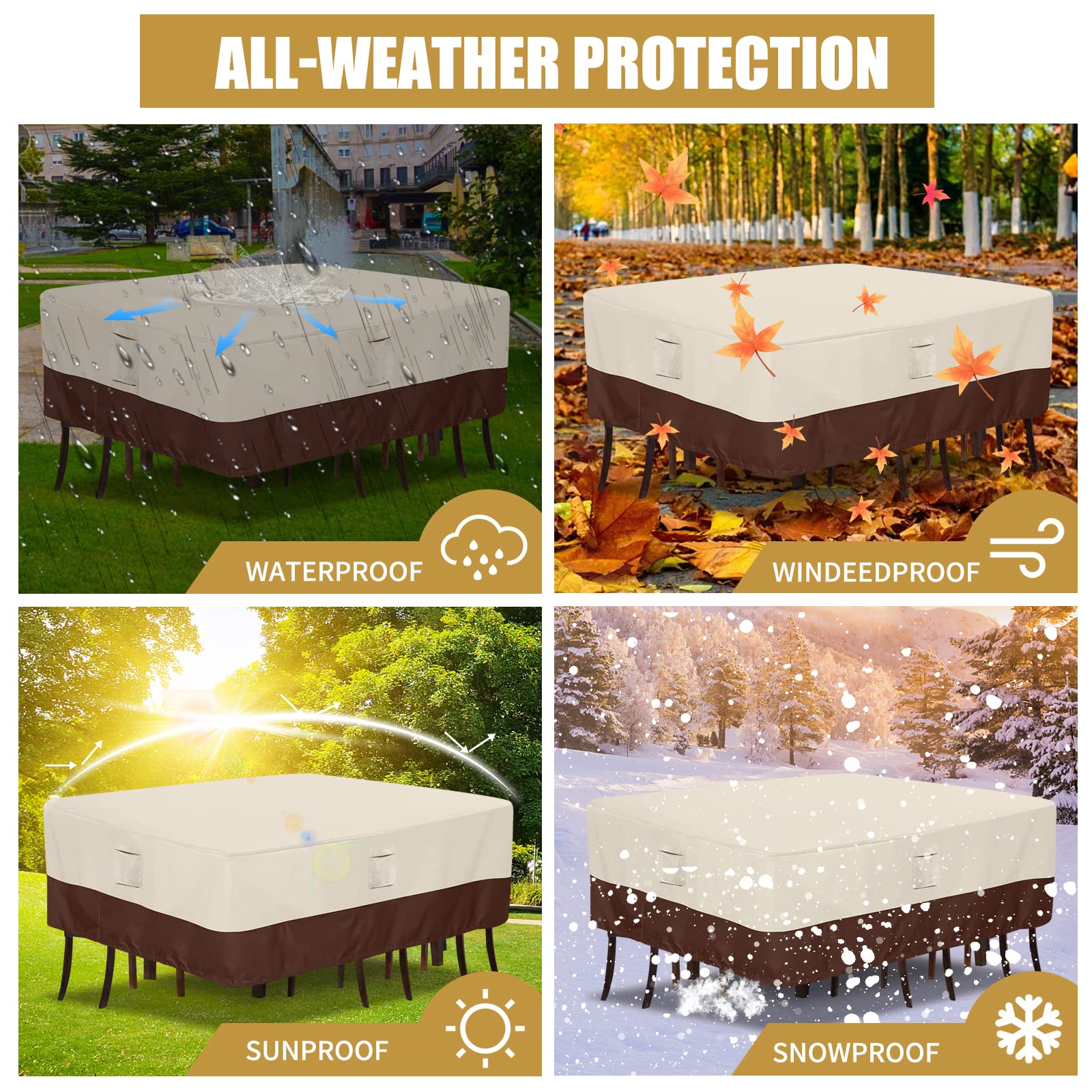 Simpelg Patio Furniture Covers Waterproof Outdoor Covers For Patio Furniture 600D Heavy Duty Oxford Uv Resistant Anti-Fading Rectangular Patio Furniture Covers 90"L x 64"W x 28"H (Beige & Brown)