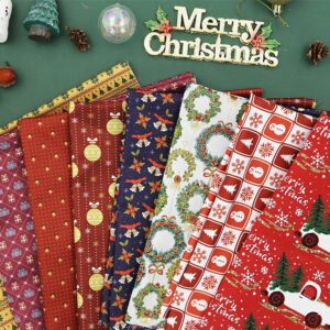 Christmas Fabric Squares Quilting Fabric Patchwork, 50 x 50 cm/ 19.68 x 19.68 Inches Bell Snowflake Snowman Precut Fabric for Sewing DIY Quilting Supplies Xmas Sewing Crafting Gift Wrapper Decor